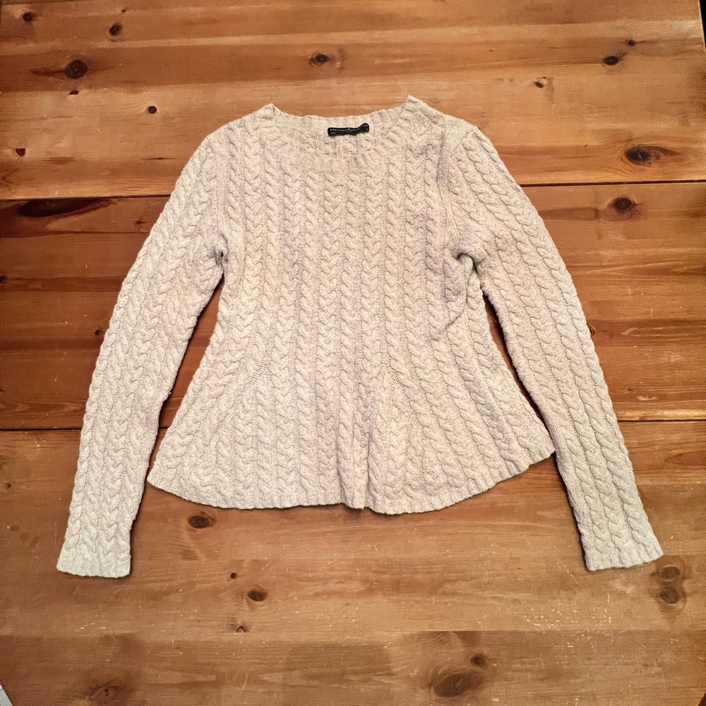 Peruvian Connection Ivory Cable Knit Peplum-Style Sweater size small.